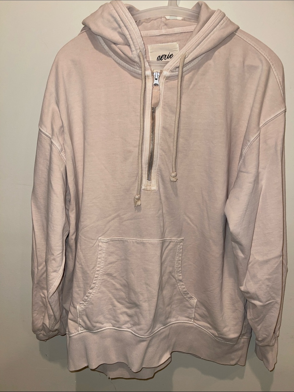 aerie Zip-Neck Hoodie in Pale Blush